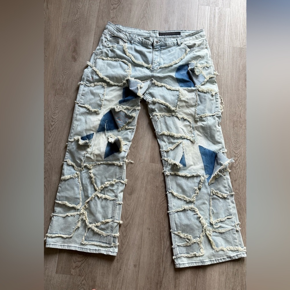 OP Men's Relaxed Patchwork Jeans - Light Blue and Dark Blue
